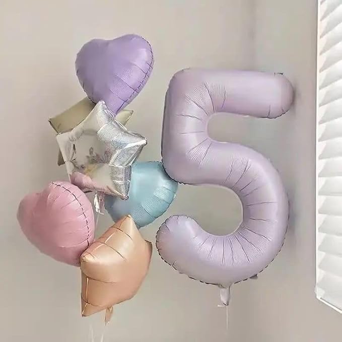 Balloon Numbers 40 Inch 5 Ballon for 5th Birthday Decorations, 15 25 35 50 Big Cream Purple Number Balloons for Wedding Photo Shoot Party Decor