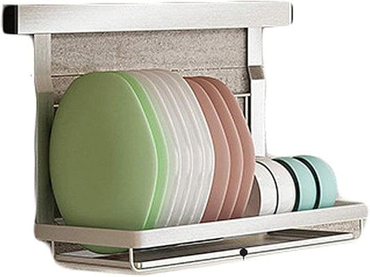 Drainer Rack Kitchen Wall-Mounted Storage Rack Stainless Steel Dish Drainer Wall Mounted Dish Drying Rack with Drip Tray Kitchen Plates Organizer