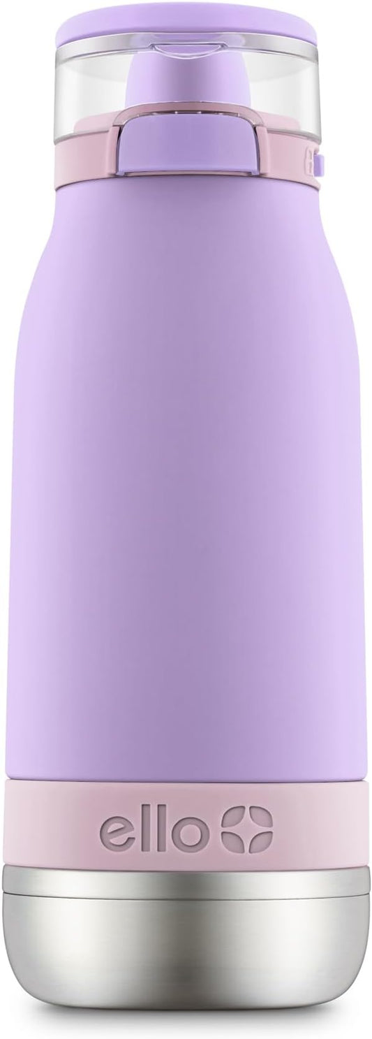 Ello Emma 14oz Vacuum Insulated Stainless Steel Kids Water Bottle with Straw and Built-in Carrying Handle and Leak-Proof Locking Lid for School Backpack, Lunchbox and Outdoor Sports