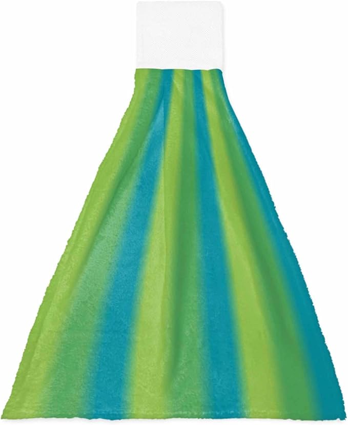 Alandar Home Kitchen Tie Towel Set of 1, Green Blue Vertical Stripes Absorbent Soft Hand Towels for Bathroom Hanging Towels, Gradient Stripes Seamless Fast Drying Cleaning Cloth with Loop