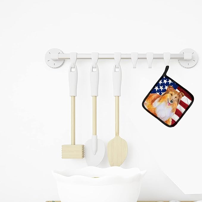 Caroline's Treasures BB9720PTHD Sheltie Patriotic Pair of Pot Holders Kitchen Heat Resistant Pot Holders Sets Oven Hot Pads for Cooking Baking BBQ, 7 1/2 x 7 1/2