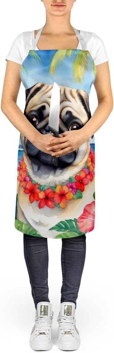 Caroline's Treasures Pug Luau Apron Cooking Kitchen Server Baking Crafts Gardening for Adult Women Men, Unisex, Large, Multicolor