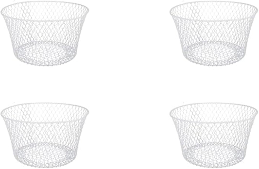Generic SOL MAR White Coated Round Wire Basket 4 Pack - Versatile Metal Wire Baskets Centerpieces Floral Arrangements Everyday Decor Office School Classroom Garden Summer Bonus Item Jested