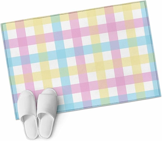 Area Rug 2x3ft, Spring Easter Colorful Lattice Washable Rugs for Living Room Bedroom, Minimalist Buffalo Checker Soft Non-Slip Area Rugs Rectangle Floor Carpet for Dining Room