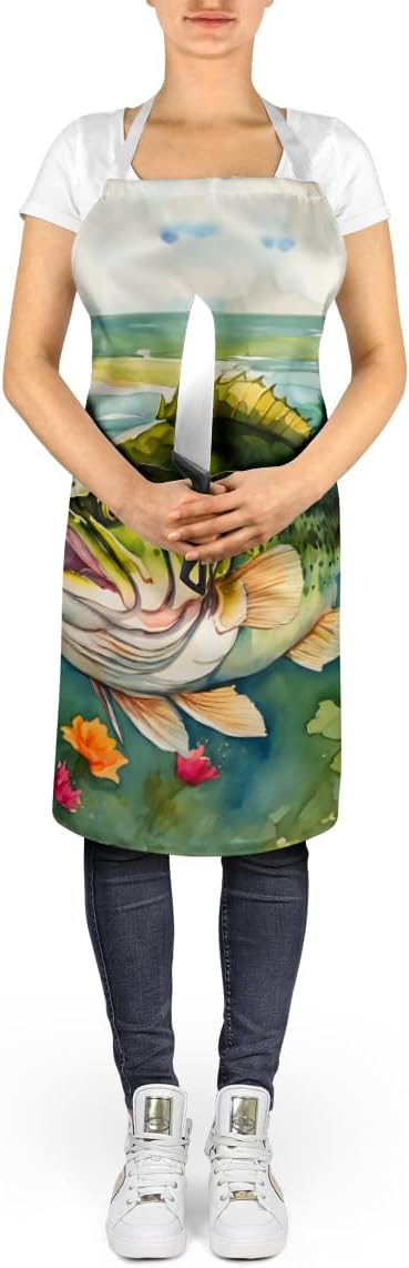 Caroline's Treasures Largemouth Bass Apron Cooking Kitchen Server Baking Crafts Gardening for Adult Women Men, Unisex, Large, Multicolor