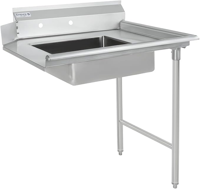 Empura 48" Wide Stainless Steel Soiled Dishtable with Backsplash | Straight Design Right Hand Side Commercial Worktop table for Restaurant Diner Cafeteria Kitchen | 48"W x 30"D x 41.5"H, 16 Gauge, NSF