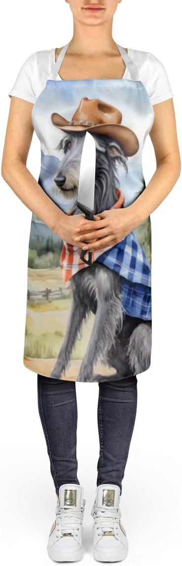 Caroline's Treasures Scottish Deerhound Cowboy Welcome Apron Cooking Kitchen Server Baking Crafts Gardening for Adult Women Men, Unisex, Large, Multicolor