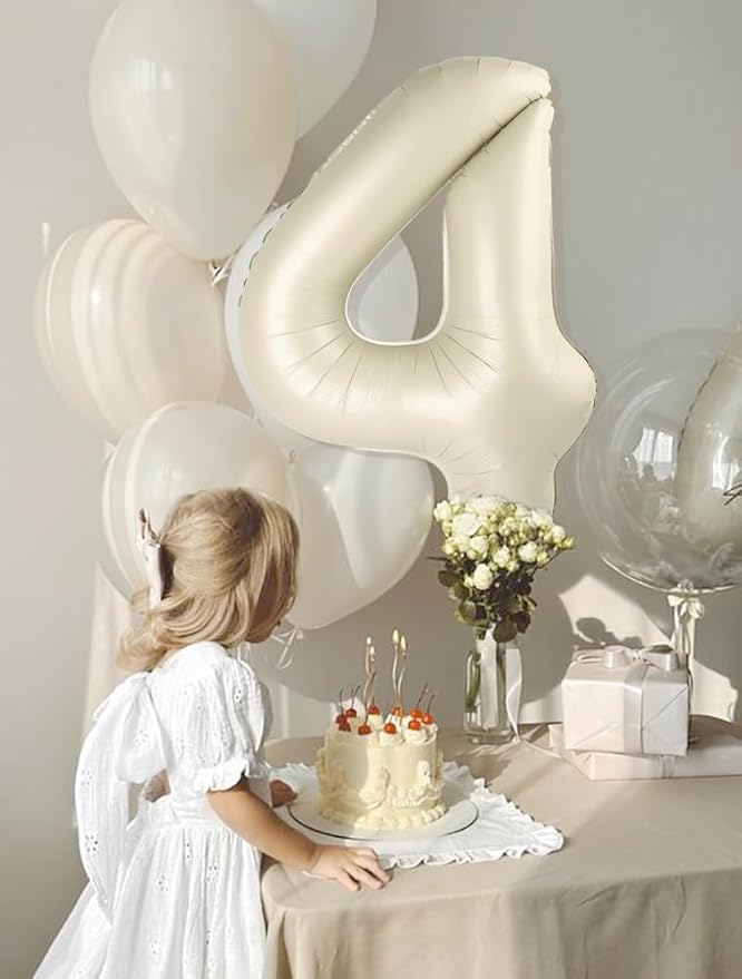 4 Balloon Numbers Birthday Decorations for Women Men, Number Balloons 40 In, Cream Birthday Party Decorations Big Balloons for 14 24 34 Wedding, Celebration Party, Graduations