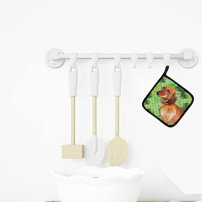 Caroline's Treasures BB9826PTHD Dachshund St Patrick's Pair of Pot Holders, Green Kitchen Heat Resistant Pot Holders Sets Oven Hot Pads for Cooking Baking BBQ, 7 1/2 x 7 1/2