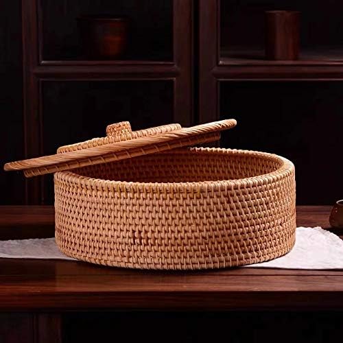 Hand-woven Basket Primary Colours Simple retro Rattan Storage Boxes with lids Jewelry Tea set Storage Boxes Household items (large)