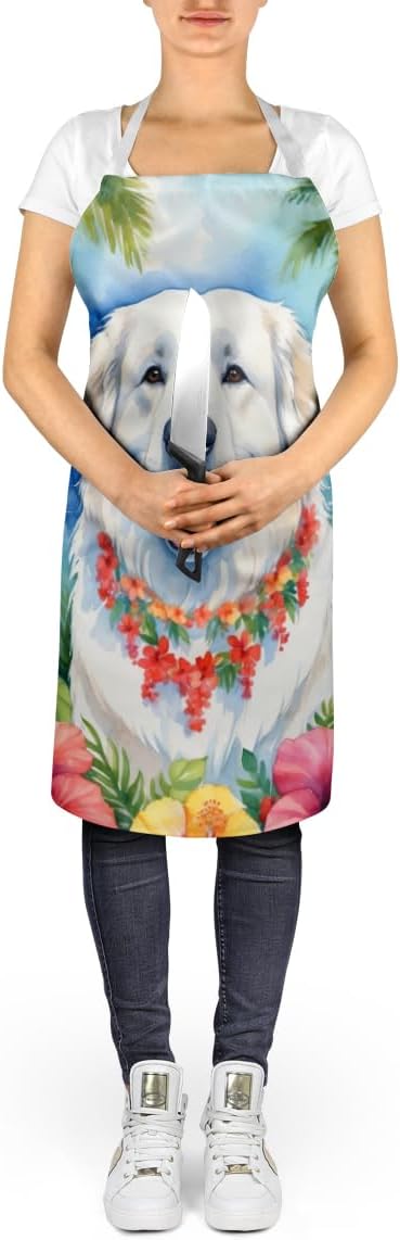Caroline's Treasures Great Pyrenees Luau Apron Cooking Kitchen Server Baking Crafts Gardening for Adult Women Men, Unisex, Large, Multicolor