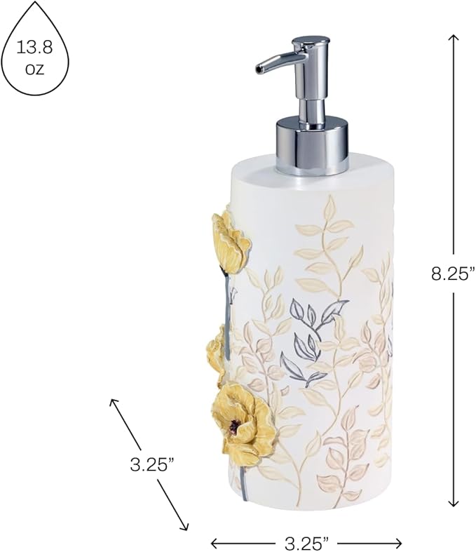 Avanti Linens - Lotion Pump, 100% Hand-Painted Resin Bathroom Accessories, Soap Dispenser, Floral Home Decor (Marielle)