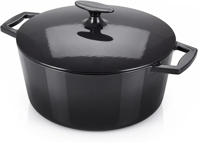 Nuwave 6QT LUX Healthy Enameled Cast Iron Dutch Oven Pot with Lid, Heavy Duty 7-Layer Enamel, Enhanced Rust Protection, Dual Handles, Oven Safe to 500°F for Sourdough Bread Baking, Braise, Stew, Roast