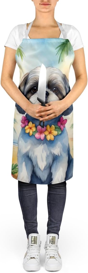 Caroline's Treasures Shih Tzu Luau Apron Cooking Kitchen Server Baking Crafts Gardening for Adult Women Men, Unisex, Large, Multicolor