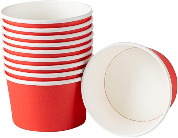 Coppetta 5-Ounce Dessert Cups, 50 Disposable Ice Cream Cups - Lids Sold Separately, Sturdy, Red Paper Frozen Yogurt Bowls, For Hot And Cold Foods, Perfect For Gelato Or Mousse - Restaurantware