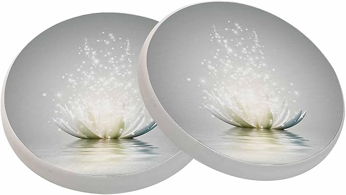 Lotus Flower Ceramic Coasters Beauty Silver Glowing Floral Plant Absorbent Drink Coasters Round Ceramic Table Coasters Set Decorative Coffee Cup Beverage Coasters Wine Beer Bar Coasters 2 Pack