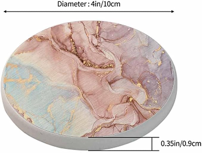Marble Coasters - Abstract Pink Golden Waves Pattern - Absorbent Drink Coasters Set of 2 for Coffee Table, Cup, Bar
