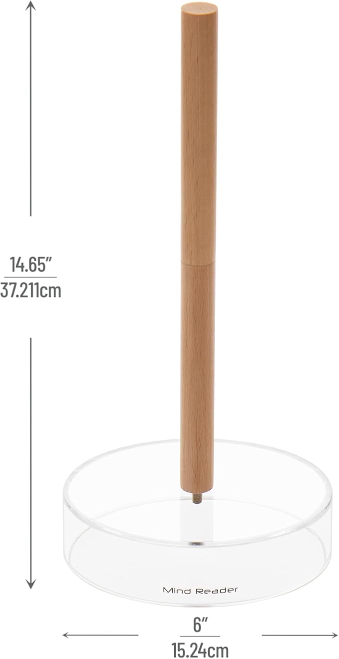 Mind Reader Paper Towel Holder, Kichen Storage, Countertop Organizer, Caddy, Kitchen, Acrylic, 6"L x 6"W x 14.65"H, Brown