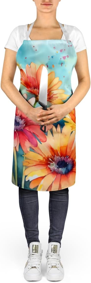 Caroline's Treasures Gerbera Daisies in Watercolor Apron Cooking Kitchen Server Baking Crafts Gardening for Adult Women Men, Unisex, Large, Multicolor