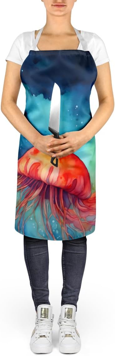 Caroline's Treasures Jellyfish Apron Cooking Kitchen Server Baking Crafts Gardening for Adult Women Men, Unisex, Large, Multicolor