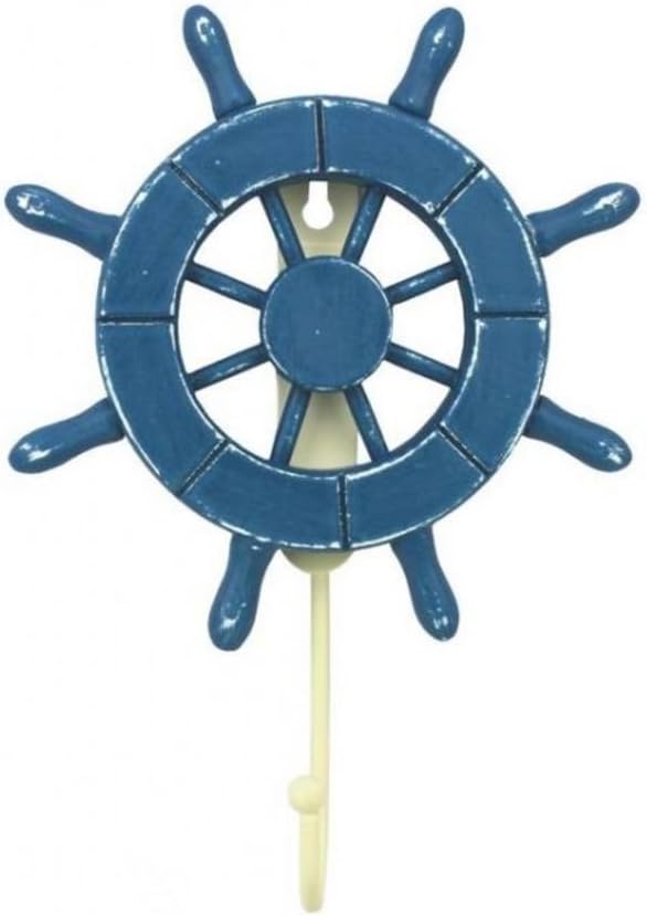 Rustic All Light Blue Decorative Ship Wheel with Hook 6 Inch - Wooden Ship Wheel - Ships Steering Wheel