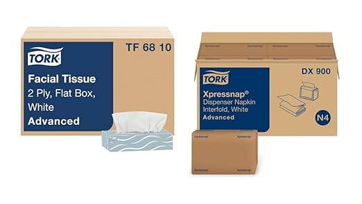 Tork Xpressnap White Dispenser Napkins N4 Advanced Interfold, 1-Ply - 12 x 500 Napkins (DX900) + Tork Advanced Facial Tissue F1, White, Gentle 2-Ply - 30 x 100 Tissues- Napkin and Facial Tissue Bundle