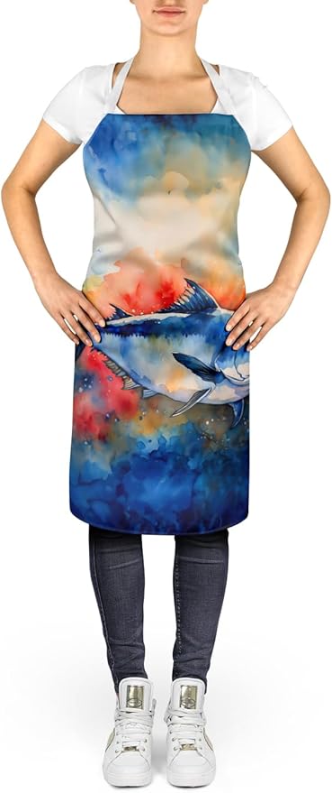 Caroline's Treasures Bluefin Tuna Apron Cooking Kitchen Server Baking Crafts Gardening for Adult Women Men, Unisex, Large, Multicolor