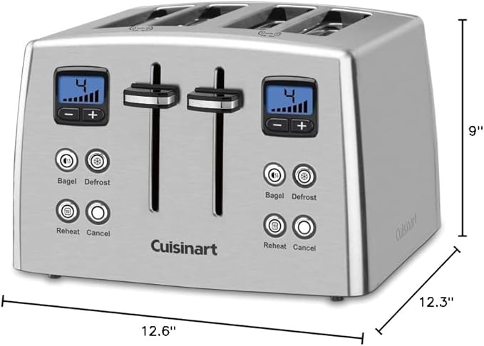 Cuisinart 4 Slice Countdown Motorized Toaster, Compact Design with Extra-Wide Slots for Toasting, Defrost & Reheat Functions, CPT-435P1, Stainless Steel