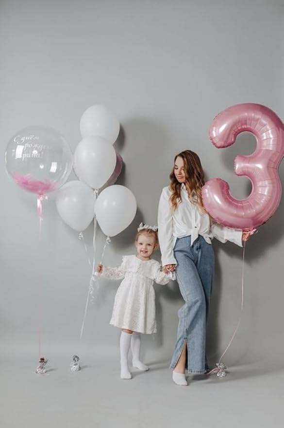 Numbers 3 Balloons Pearl Pink Party Decorations for Girl Boys, 40 In Big Three Balloons for Engagement, Wedding, Celebration Party, Graduations, Photo Shoot