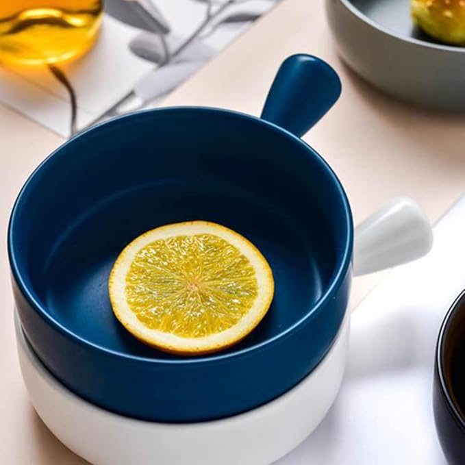 CALLARON Round Ceramics Baking Plate Handle Practical Kitchen Tray for Fruit Salad and Baking Easy to Clean for Home and Bakery Use