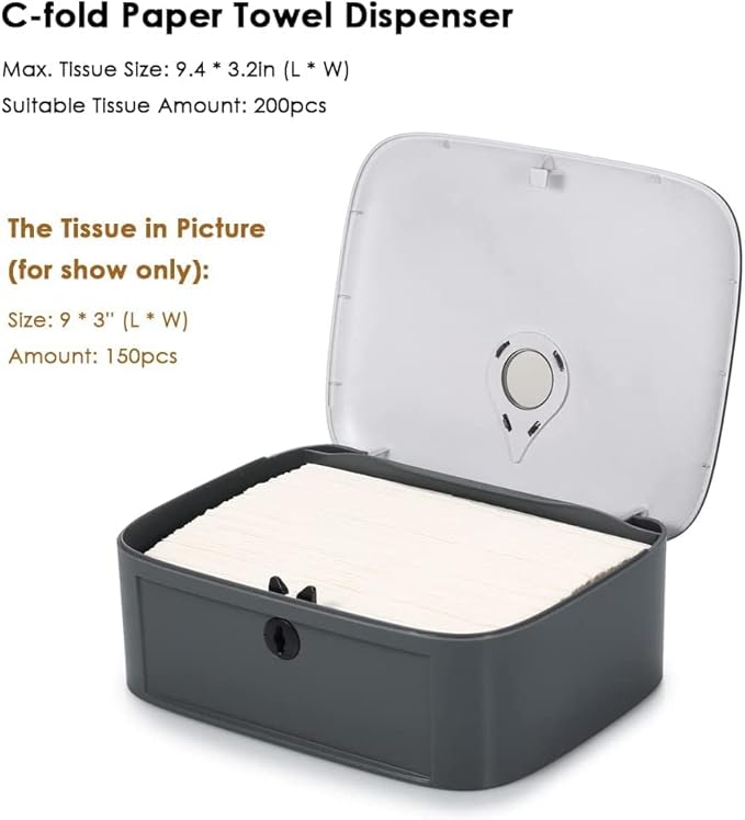 Bathroom Wall-Mounted Hand Paper Towel Dispenser with Key Waterproof Toilet Paper Tissue Dispenser Holder for Hotel Food Service Facilities Bathroom Office Kitchen Dispensador de Toallas de Papel