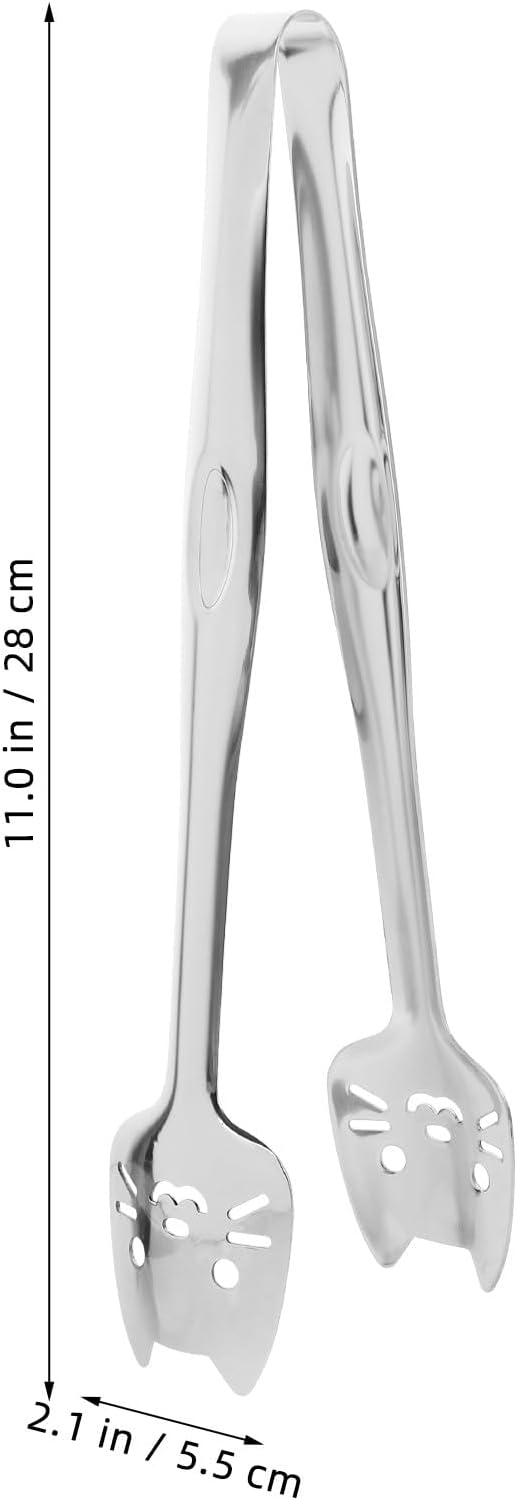 jojofuny Stainless Steel Kitchen Tongs Cat Face Design Metal Food Clips Small Buffet Serving Tongs for Cooking Baking and Dessert
