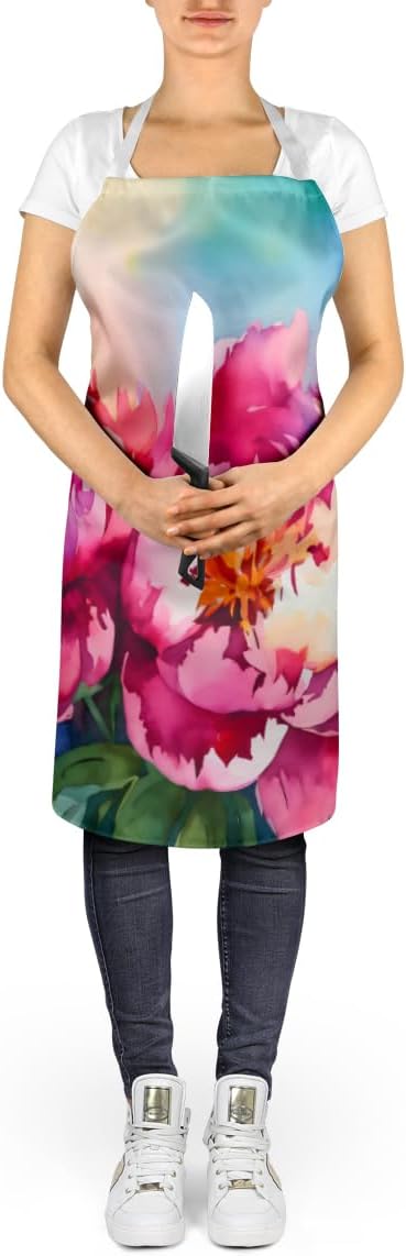 Caroline's Treasures Peonies in Watercolor Apron Cooking Kitchen Server Baking Crafts Gardening for Adult Women Men, Unisex, Large, Multicolor