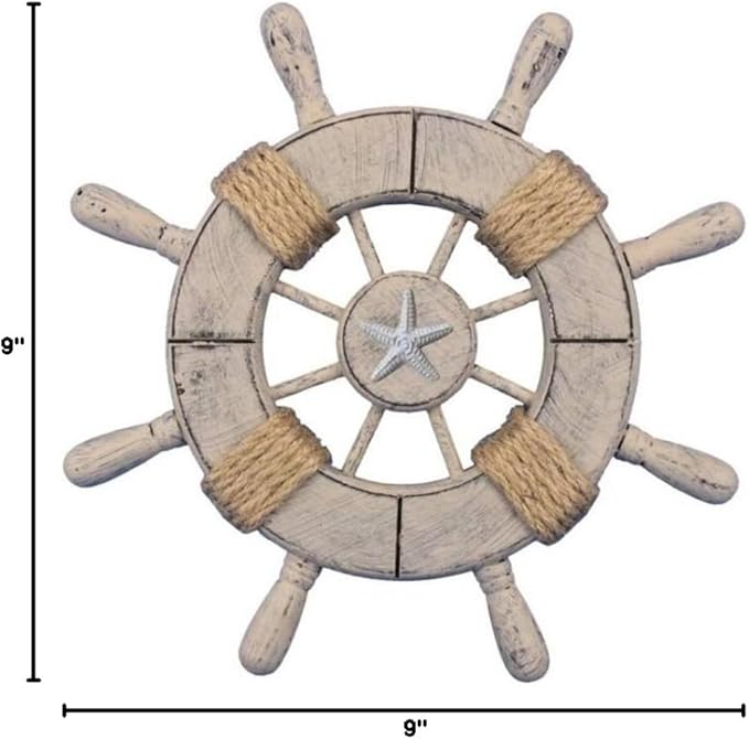 Hampton Nautical Wheel-9-103-starfish Rustic Decorative Ship Wheel with Starfish, 9"