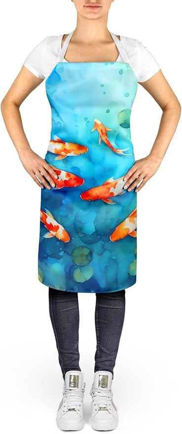 Caroline's Treasures Koi Fish Apron Cooking Kitchen Server Baking Crafts Gardening for Adult Women Men, Unisex, Large, Multicolor