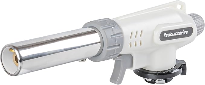 Restaurantware-RW Pyro Creme Brulee Torch With Adjustable Flame, 1 Refillable Culinary Blow Torch - Butane Gas Tank Not Included, No Flaring, White, For Baking, Cooking, BBQ, And More
