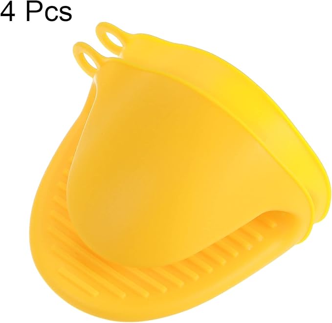 HARFINGTON 4pcs Thickened Mini Oven Gloves, Heat Resistant Silicone Oven Mitts Finger Pinch Grips Pot Holder for Kitchen, Cooking, Baking, BBQ Heat Resistant Gloves, Yellow