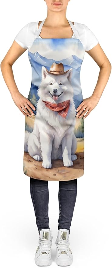 Caroline's Treasures Samoyed Cowboy Welcome Apron Cooking Kitchen Server Baking Crafts Gardening for Adult Women Men, Unisex, Large, Multicolor