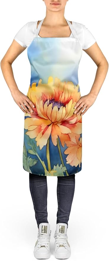 Caroline's Treasures Chrysanthemums in Watercolor Apron Cooking Kitchen Server Baking Crafts Gardening for Adult Women Men, Unisex, Large, Multicolor