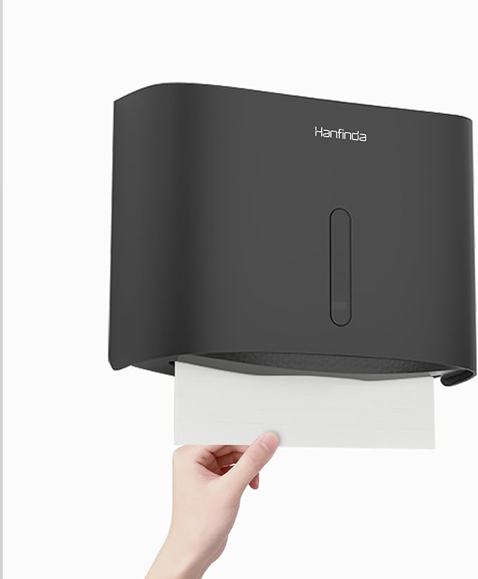 Paper Towel Dispenser Wall Mounted, Adhesive Commercial Paper Towel Dispenser - Wall-Mounted, Fits Multifold/Trifold/C-Fold Towels, Black
