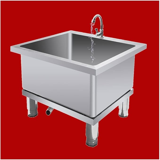 Stainless Steel Cleaning Sink - Floor Mount Mop Sink/Basin with Sink Drainage/Strainer - Commercial Kitchen, Restaurant, Business, Garages,Silver-50x50x50cm