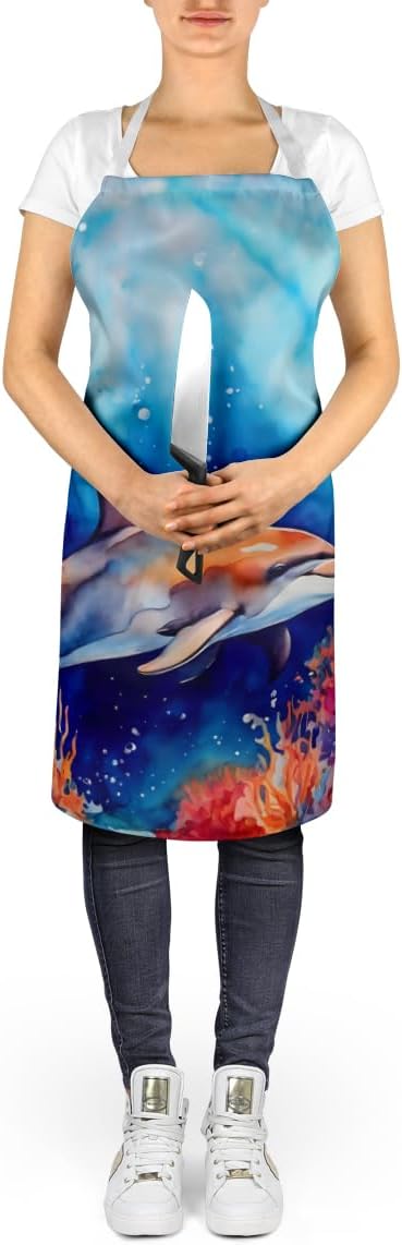 Caroline's Treasures Dolphin Apron Cooking Kitchen Server Baking Crafts Gardening for Adult Women Men, Unisex, Large, Multicolor