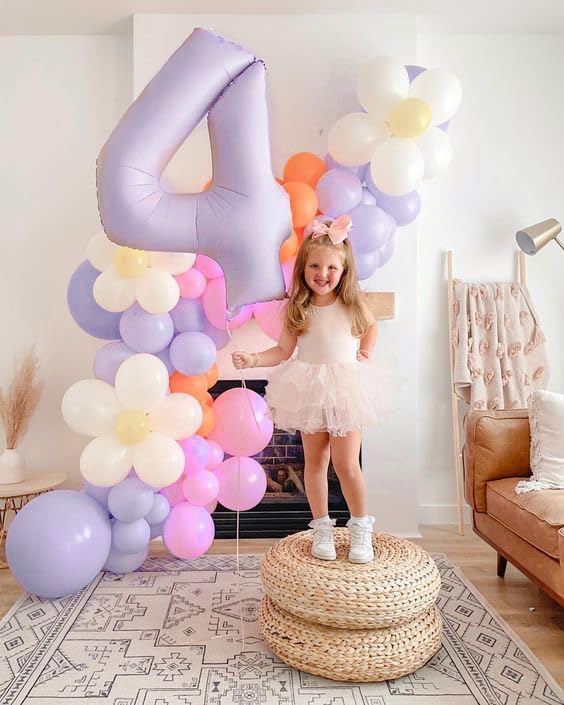 Numbers Balloon 3, 40 Inch Large Cream Purple Balloon for Three Year Old Birthday Decor, 3 13 30 31 Birthday Party Decorations for Wedding Supplies