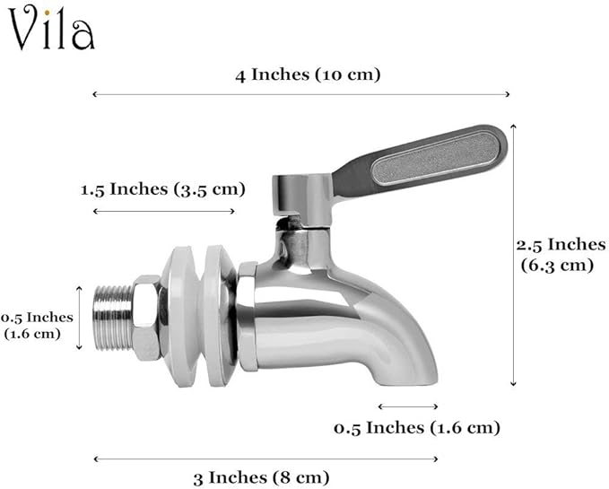 Vila Replacement Spigot for Beverage & Water Dispenser, Stainless Steel No-Rust Spout Faucet, Excellent Continuous Flow, Sturdy Alternative for Flimsy Plastic Taps, Fits Most Water Jugs, Mason Jars