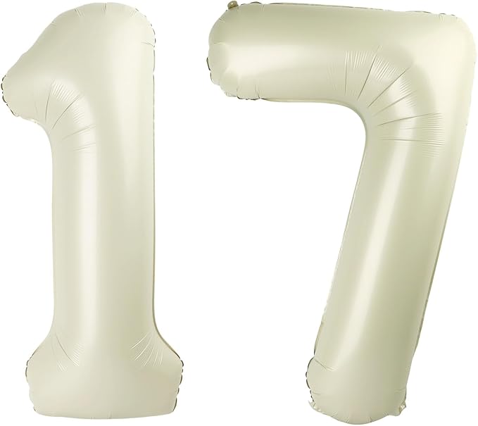 17 Balloon Numbers 40 Inch, Cream 17th Birthday Decoration for 1 7 17 71 Men & Women, Foil Big Number Balloon for Wedding Store Anniversary Promotion Party Decorations