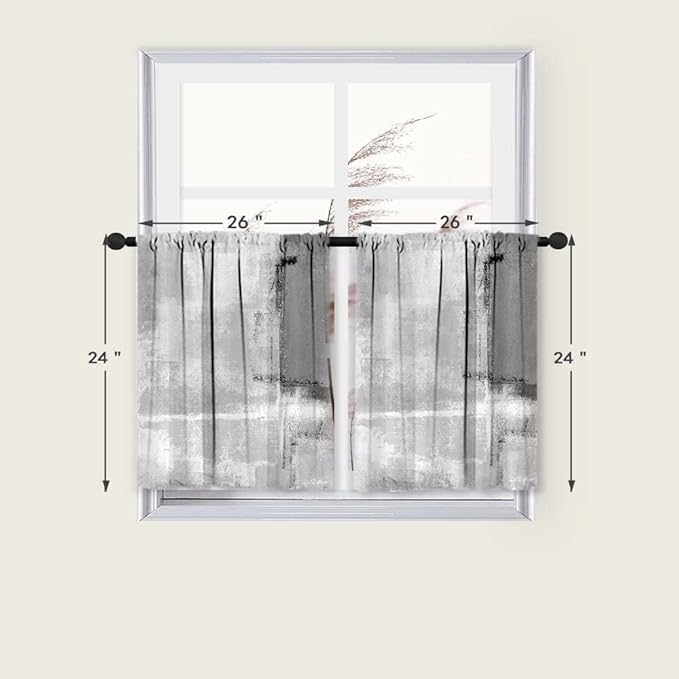 MCALK Grey Abstract Kitchen Curtains Tiers Set 2 Piece for Windows Modern Art Kitchen Window Curtains Set,Contemporary Trendy Valances for Living Room(24" Tiers Set)