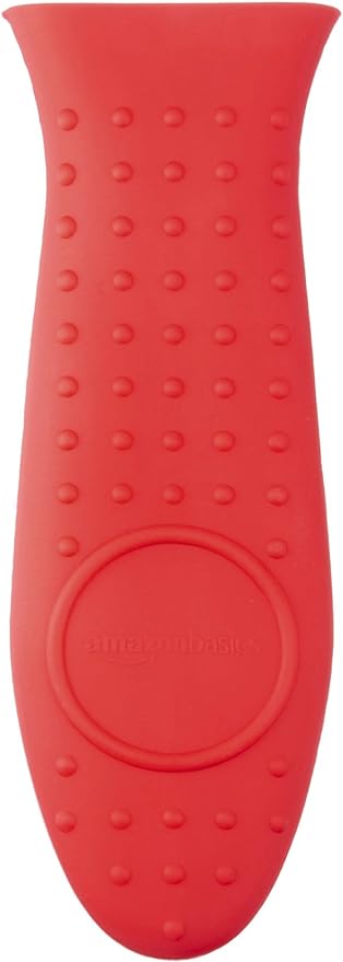 Amazon Basics Heat Resistant Non-Slip Silicone Hot Handle Holder, Rectangular Pot Handle Cover for Kitchen, Insulating Protection, Red, 5.6"L x 1.9"W