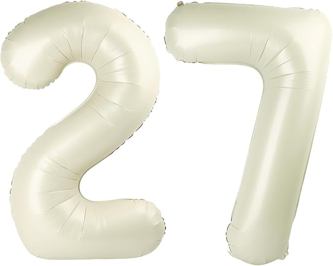 Balloon 27 Number, Large Happy 27 Birthday Decoration for Men & Women 2 7 27 72, Foil Cream Number Balloons for Wedding Graduation Celebration Anniversary Supplies
