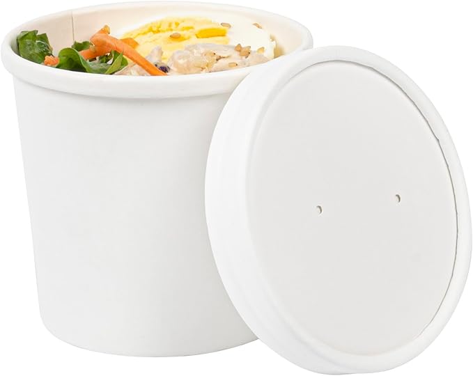 Restaurantware-LIDS ONLY: Bio Tek Lids For 8/12 Ounce Soup Containers, 200 Vented Covers For Paper Soup Containers - Cups Sold Separately, Microwavable, White Paper Lid, Hot And Cold Foods