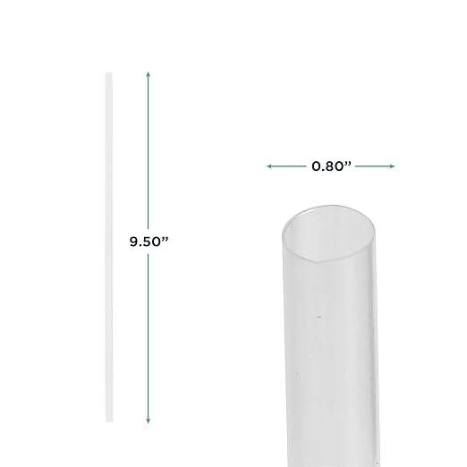 Eco-Products Compostable Paper Wrapped Jumbo Plastic Straws, 9.5" Long, 8mm Diameter, Box of 300, Clear Disposable Plant Based PLA Plastic, Large Sized Drinking Straws, ASTM Compliant, BPI-Certified